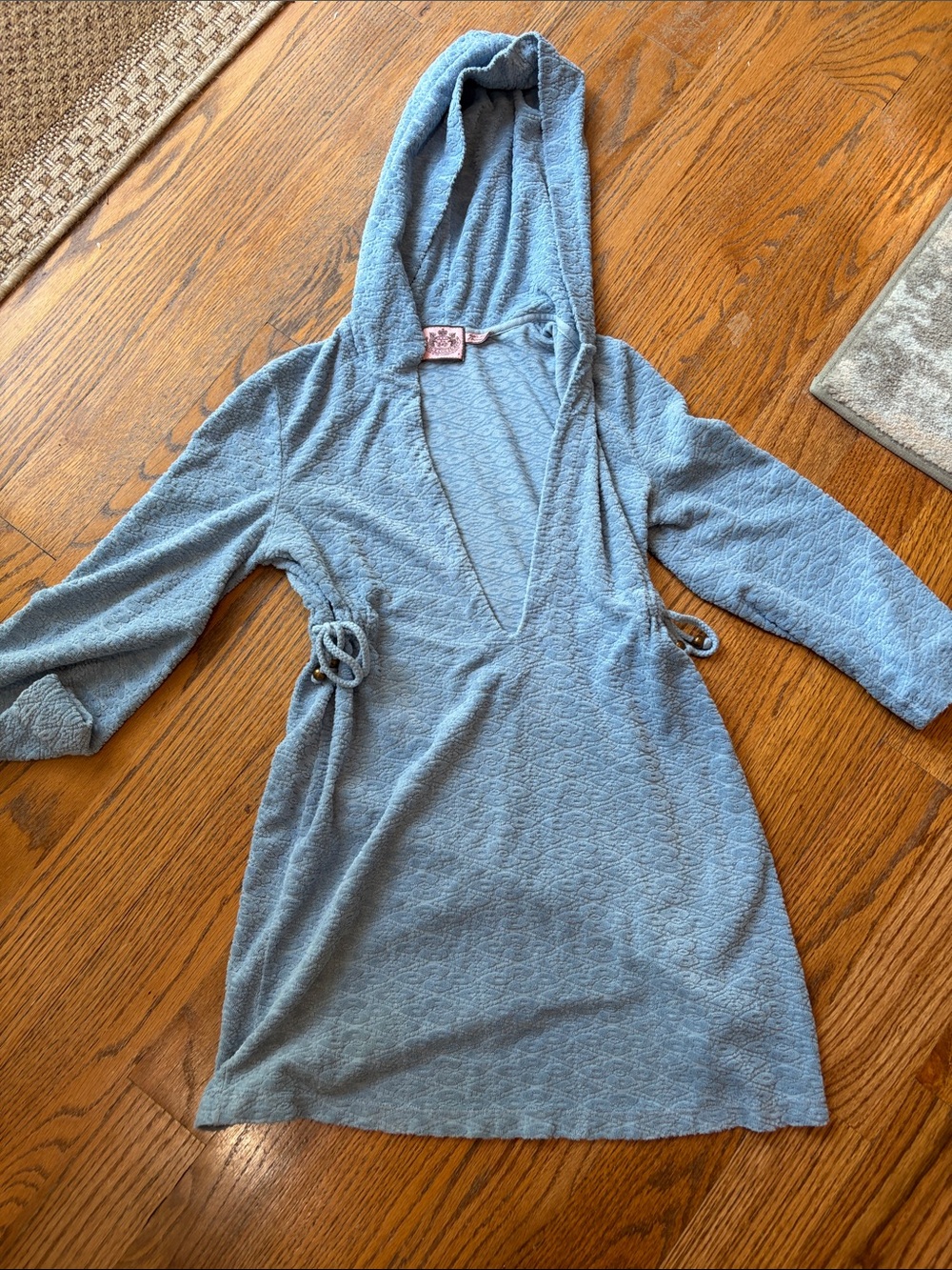 Juicy Couture Light Blue Terry Knit Hooded cover up Tunic with Pink Logo Patch